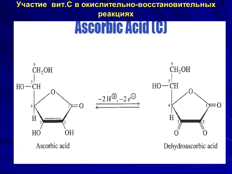 Участие вит.С в окислительно-восстановительных реакциях Участие вит.С в окислительно-восстановительных реакциях